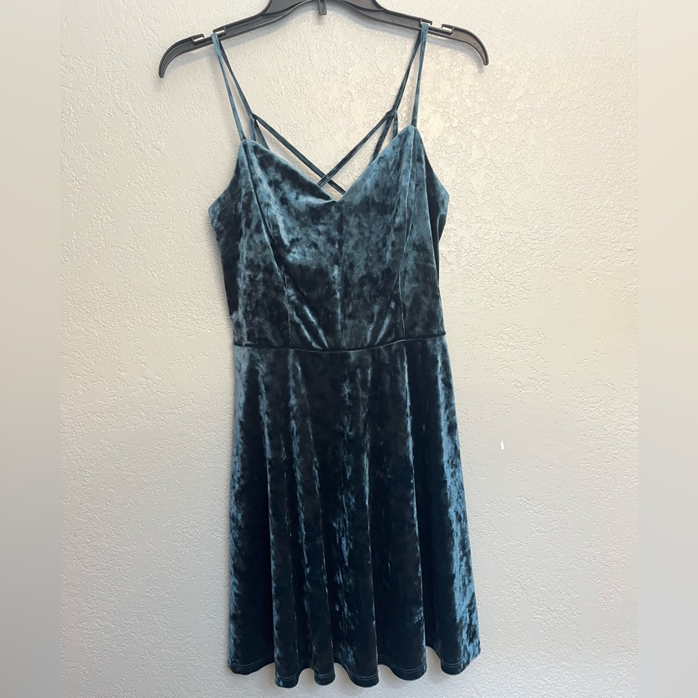 Blue Velvet Strappy Mini Dress